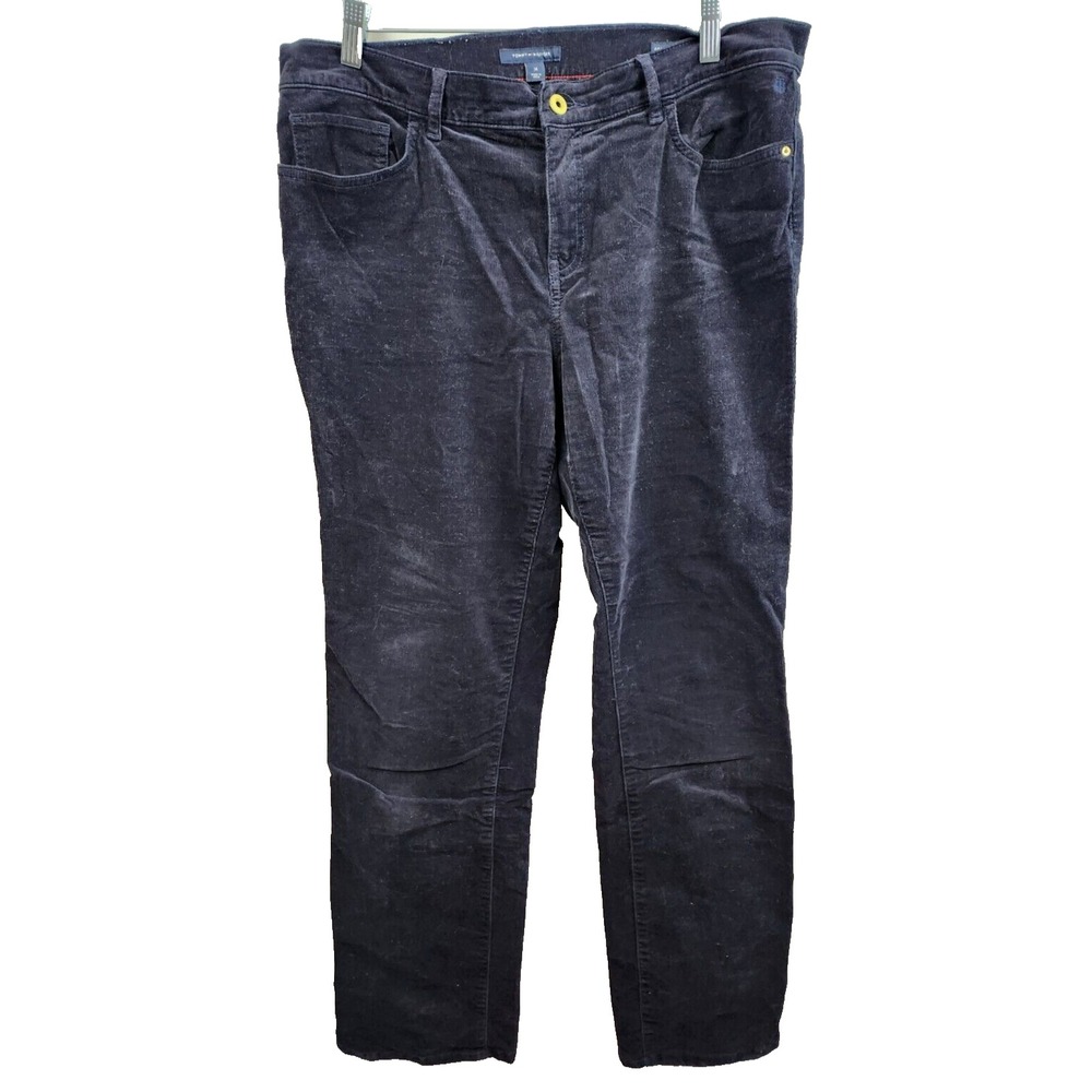 Tommy Hilfiger Womens Greenwich Straight Corduroy Pants Size 14 Navy High Rise